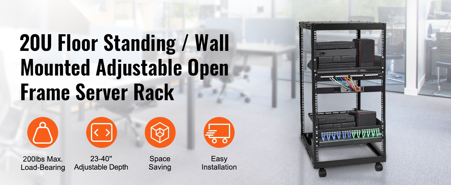 20U avokehyksinen palvelinteline etuviisto näkymä