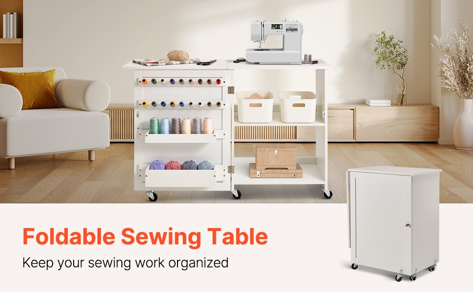 Taitettava ompelupöytä taitettuna ja avattuna