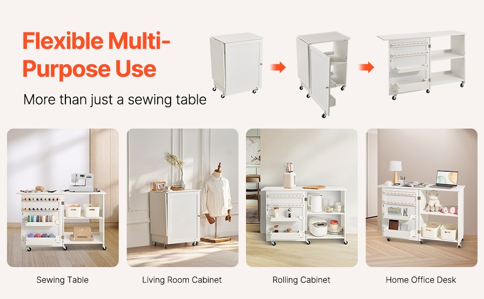 Ompelupöytä työasennossa ja kaappiasennossa