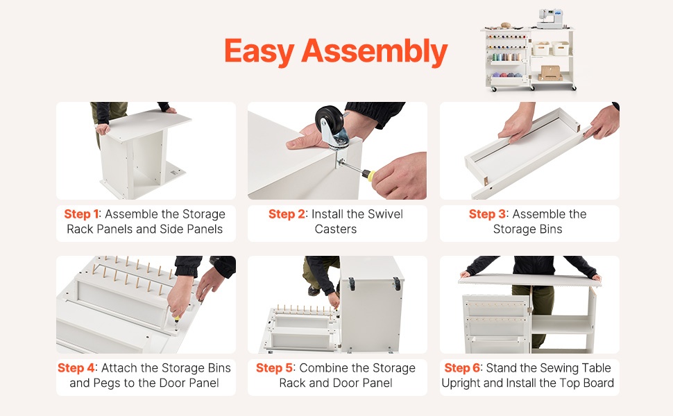 Ompelupöydän kokoamisvaiheita