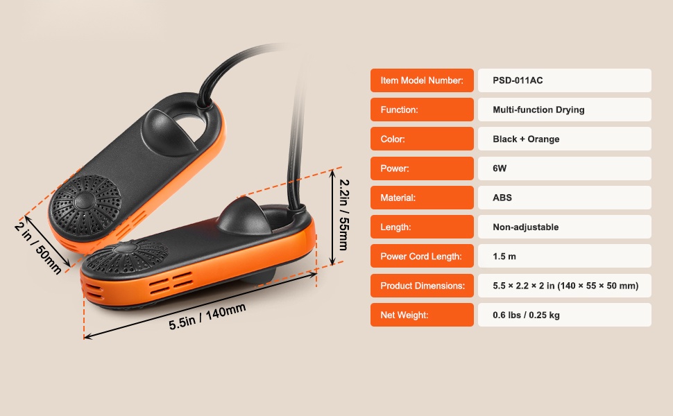 Kompakti ja helposti säilytettävä kenkäkuivain