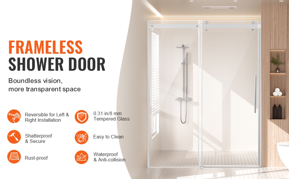 Puoli-kehyksetön liukuva suihkuovi, yleisnäkymä