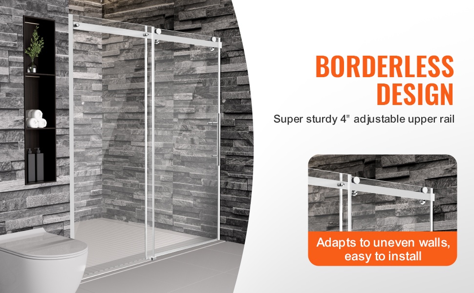 Suihkuoven kapea alumiinikehys ja asennettavuus epätasaisille seinille