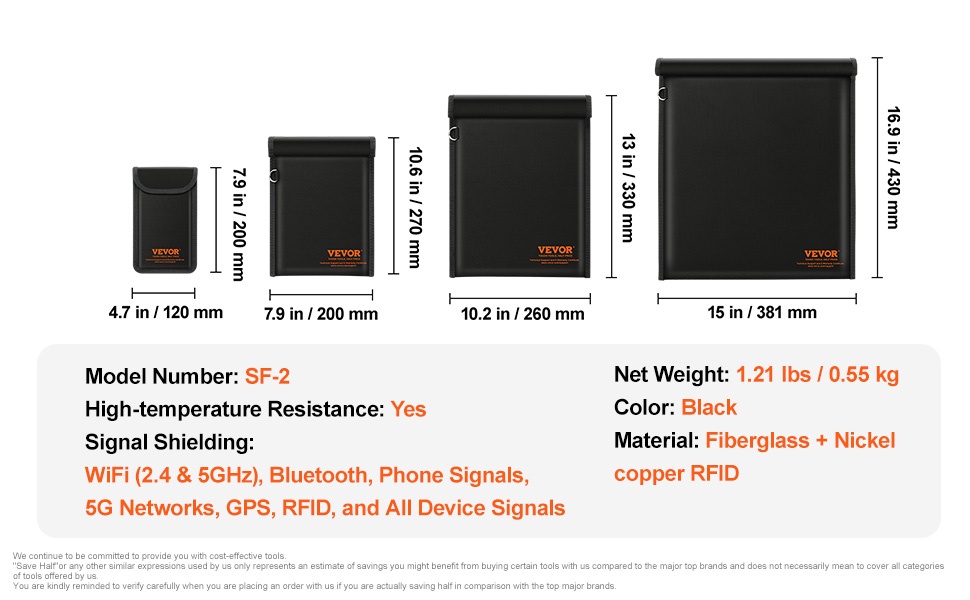 Signaalinsuojauspussit eri kokoisina