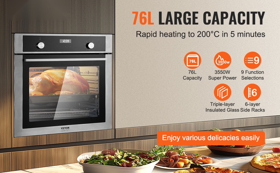 Sisäänrakennettu sähköuuni, suuri kapasiteetti