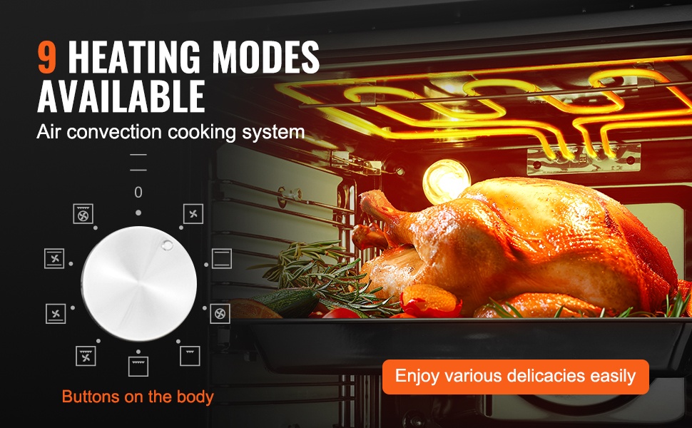 Sähköuuni, 9 toimintatilaa ja kiertoilma