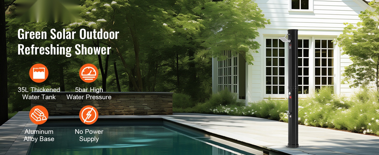 Aurinkolämmitteinen ulkoilmazuihku pihalle