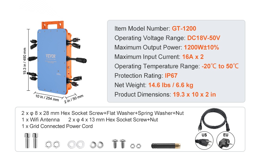 Aurinkomikroinvertterin mitat