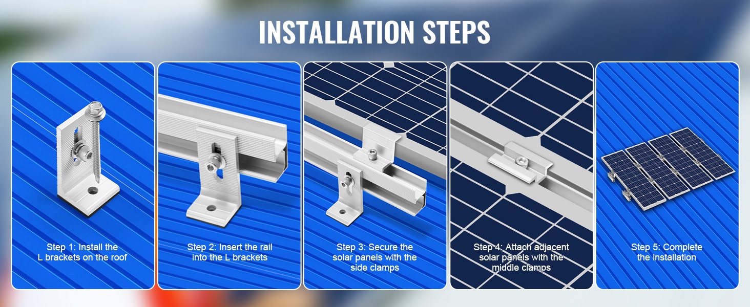 Aurinkopaneelin kiinnikesarjan asennusvaiheita