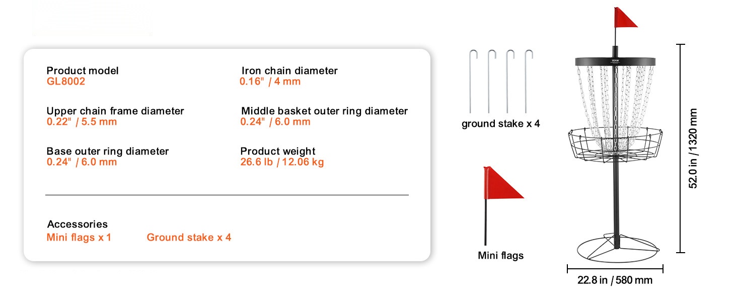 Frisbeegolf-kori mittoineen