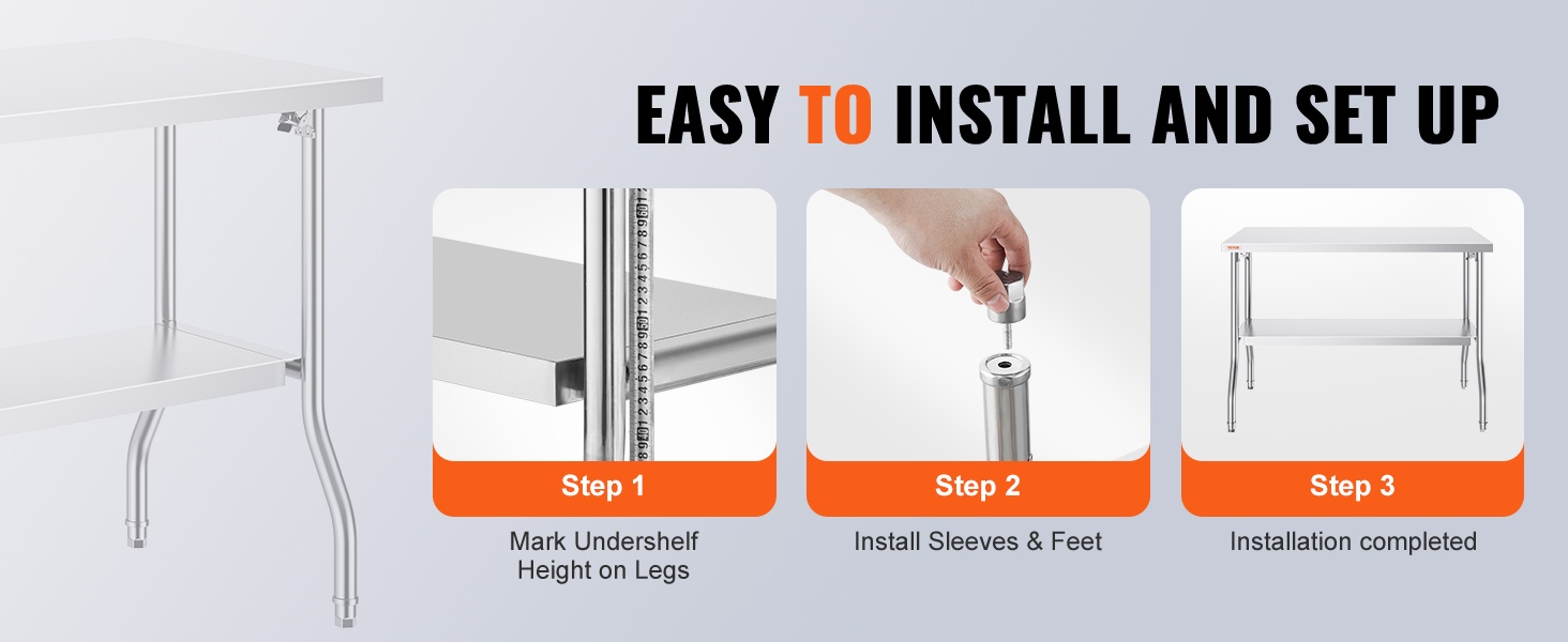 Ruostumaton teräspöytä, yksityiskohta 1