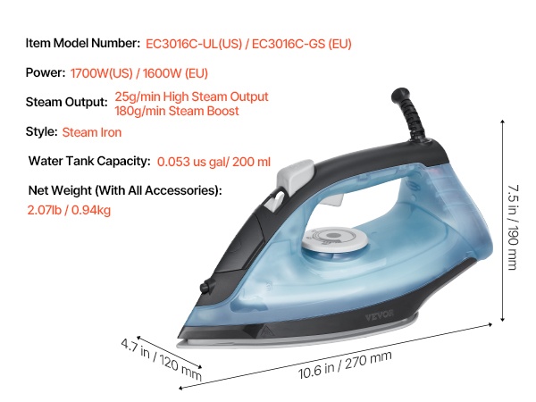 Kompakti ja helppokäyttöinen höyrysilitysrauta