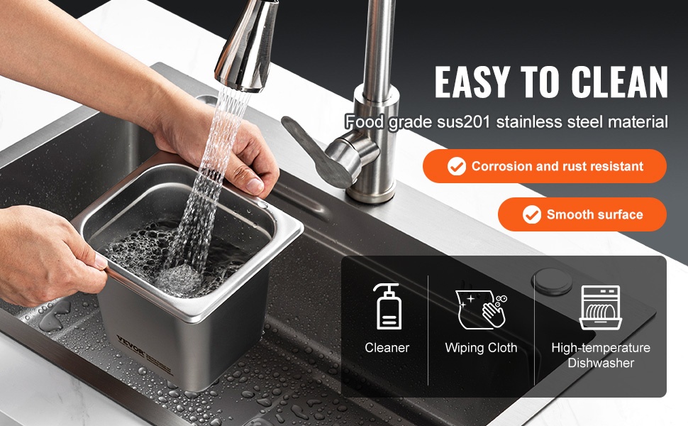 Helposti puhdistettava, sileäpintainen ruostumaton teräsastia