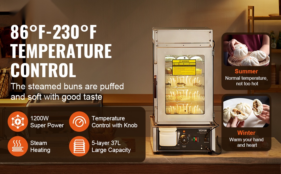 Höyrytettyjen sämpylöiden vitriinilämmitin