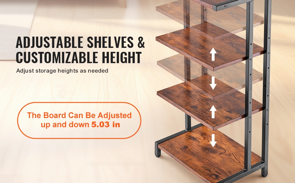 AV-mediateline, säädettävät hyllykorkeudet