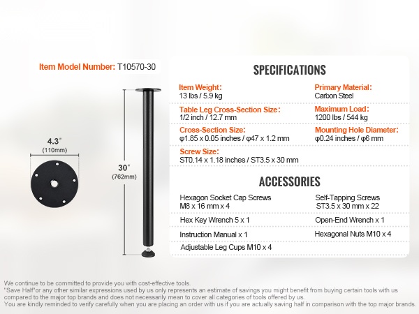 Mitoituskaavio pöydän jaloille