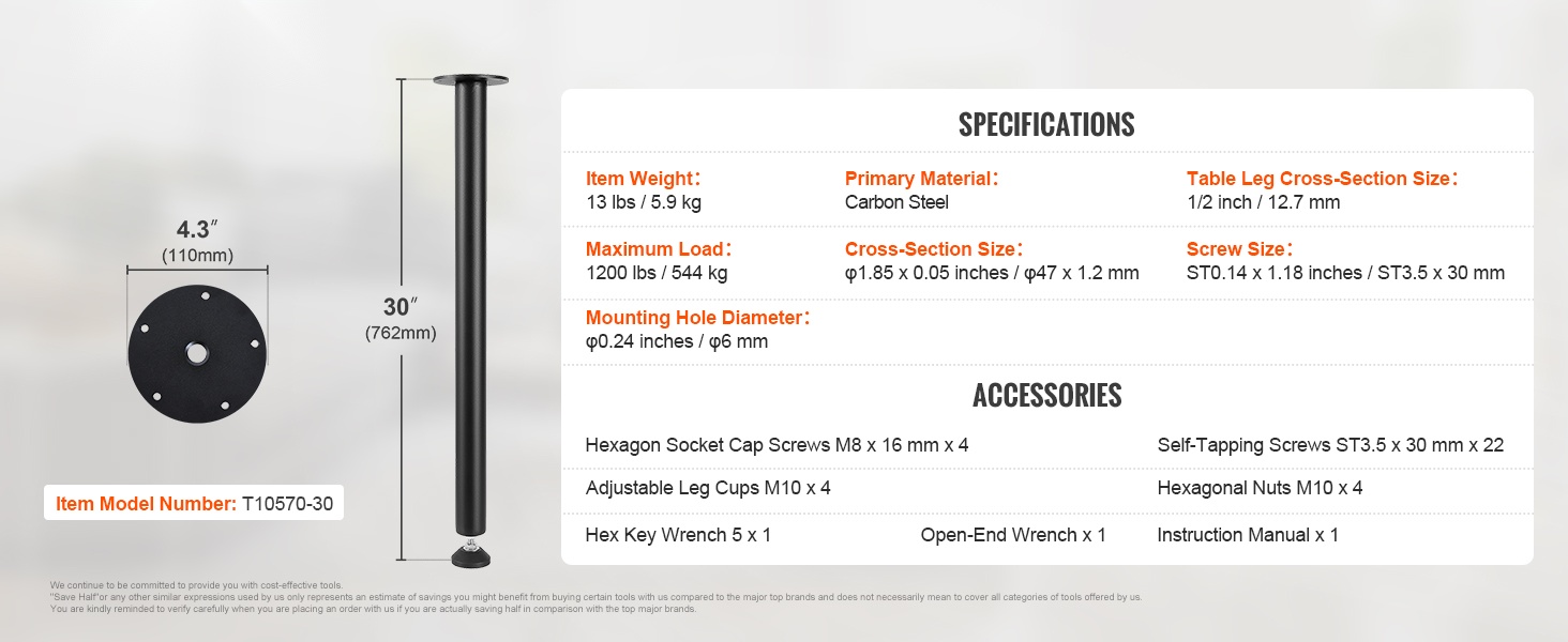 Pöydän jalkojen mitat