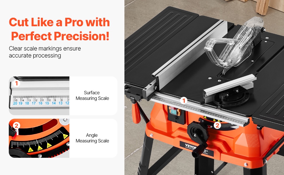 Pöytäsahan säätöasteikot ja terän säätö