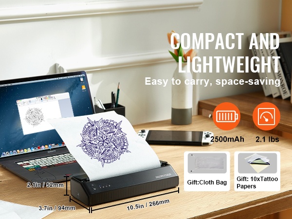 Kevyt tatuointitulostin matkakäyttöön