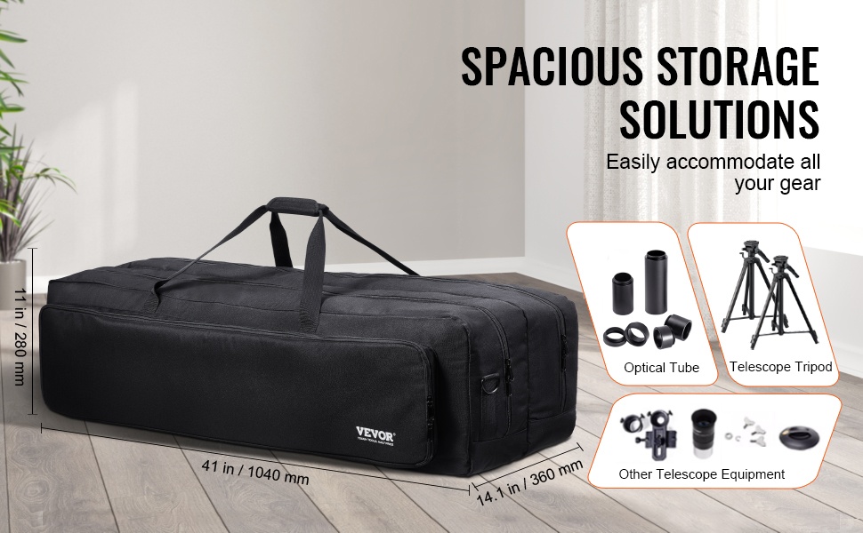 Teleskoopin kuljetuslaukku, tilava säilytystila