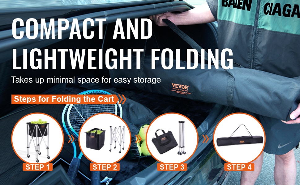 Taitettava tennispallokori ja kantolaukku