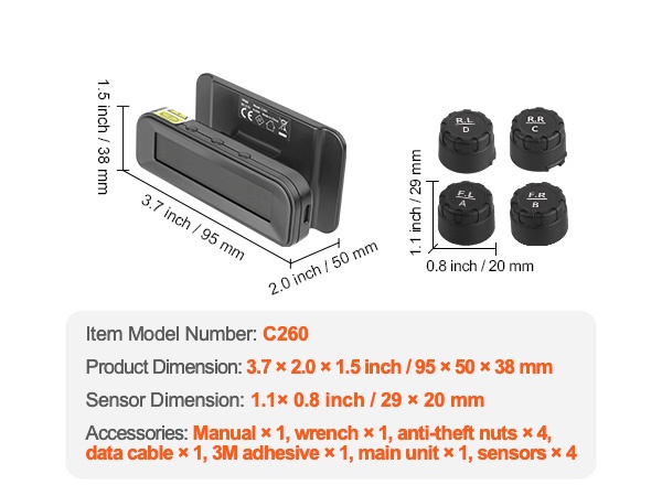 Rengaspaineen valvontajärjestelmä ja anturit