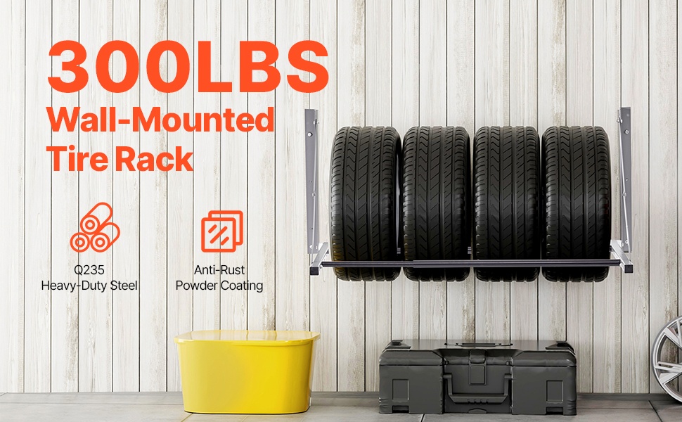 Seinään asennettava rengasteline autotalliin
