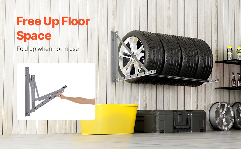 Renkaiden säilytys seinällä, lisää lattiatilaa