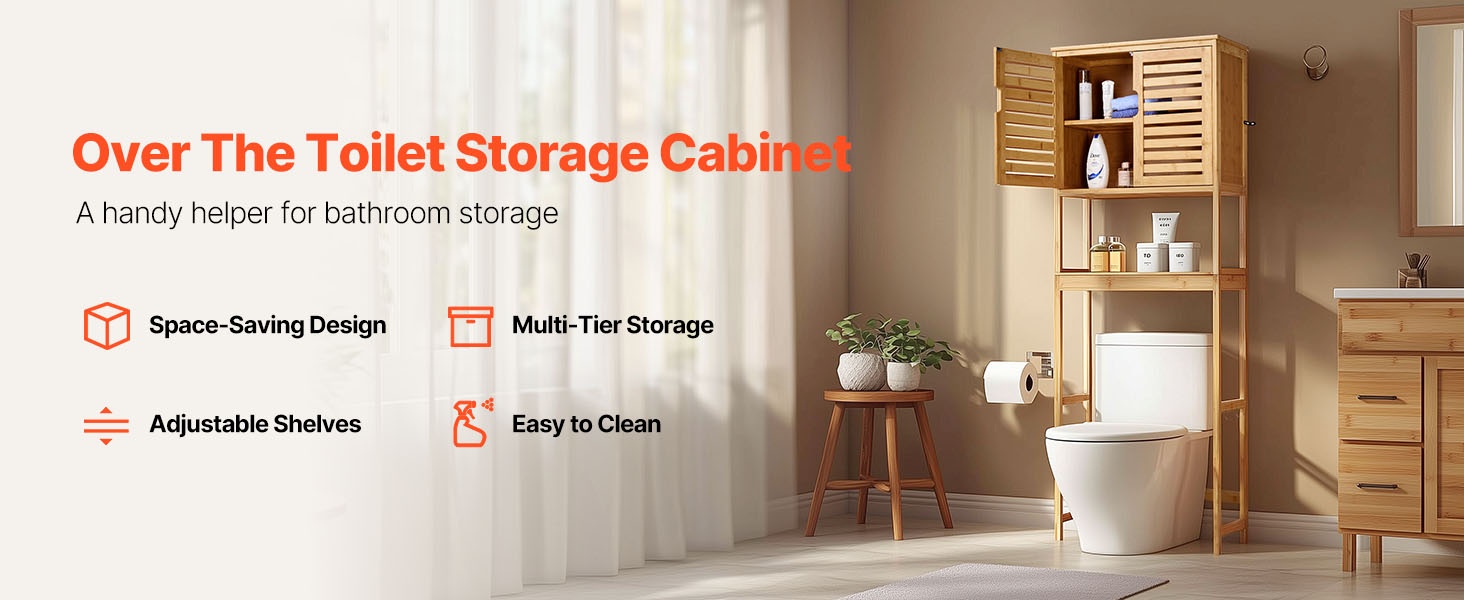 Bambuinen wc-istuimen yläpuolinen säilytyskaappi edestä