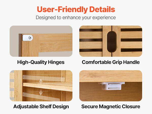 Säädettävä sisähylly ja ovien yksityiskohdat