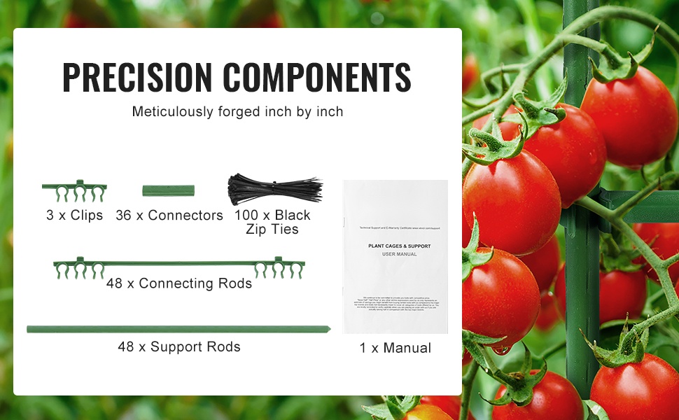 Tarkasti mitoitetut osat ja tarvikkeet tomaattikehikkoon