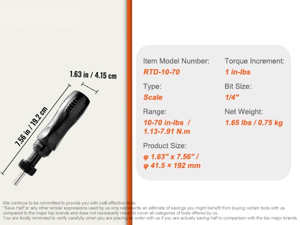 Momenttimeisselin mitat lähikuvassa