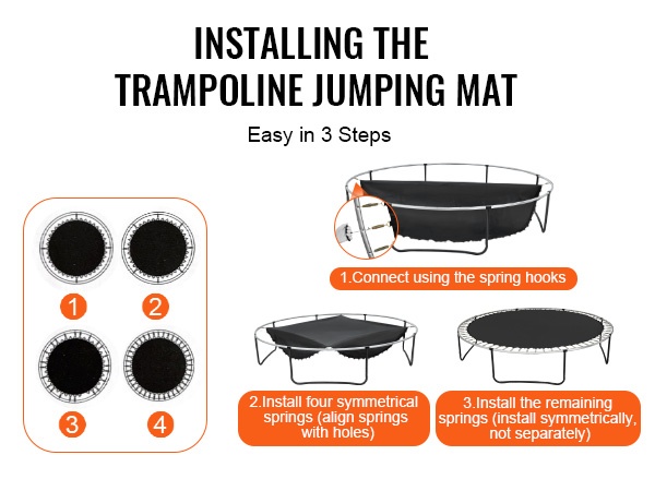 Jousien vaiheittainen asennus trampoliiniin