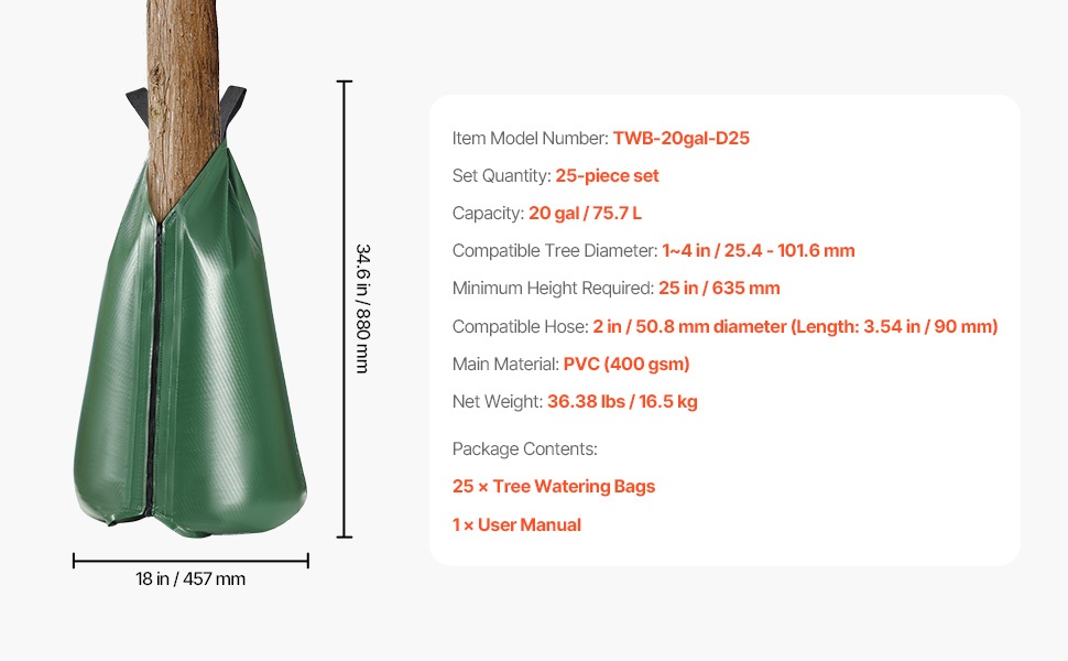 Puiden kastelupussien yksityiskohtainen rakenne