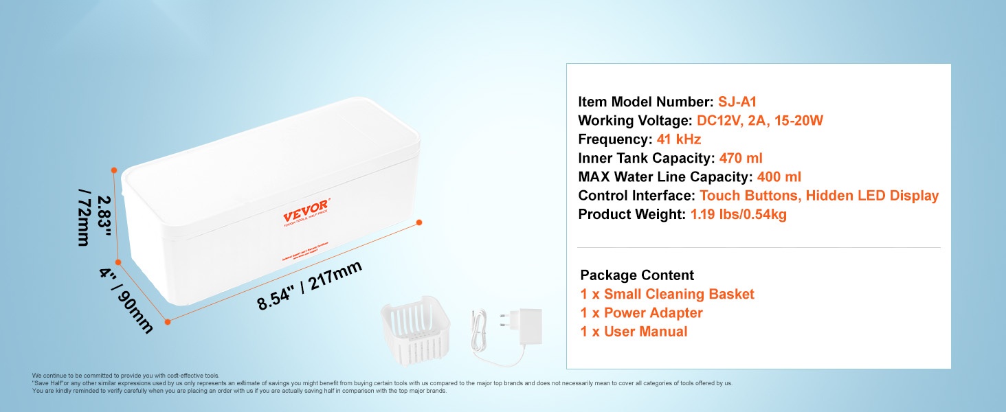 Ultraäänipesurin mitat ja rakenne