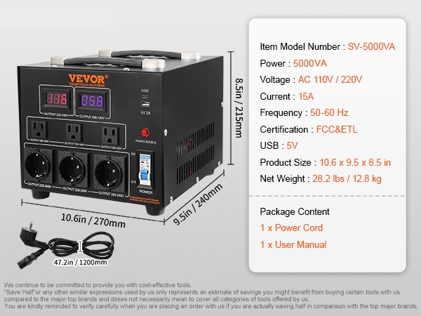 Jännitemuuntimen etu- ja takapaneeli