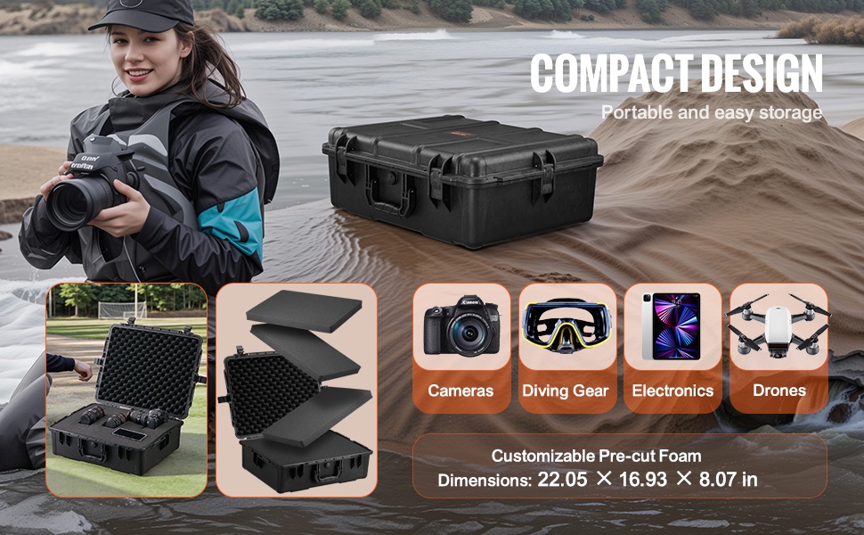 Säänkestävä kovakotelo, sisätilat ja vaahtomuovi