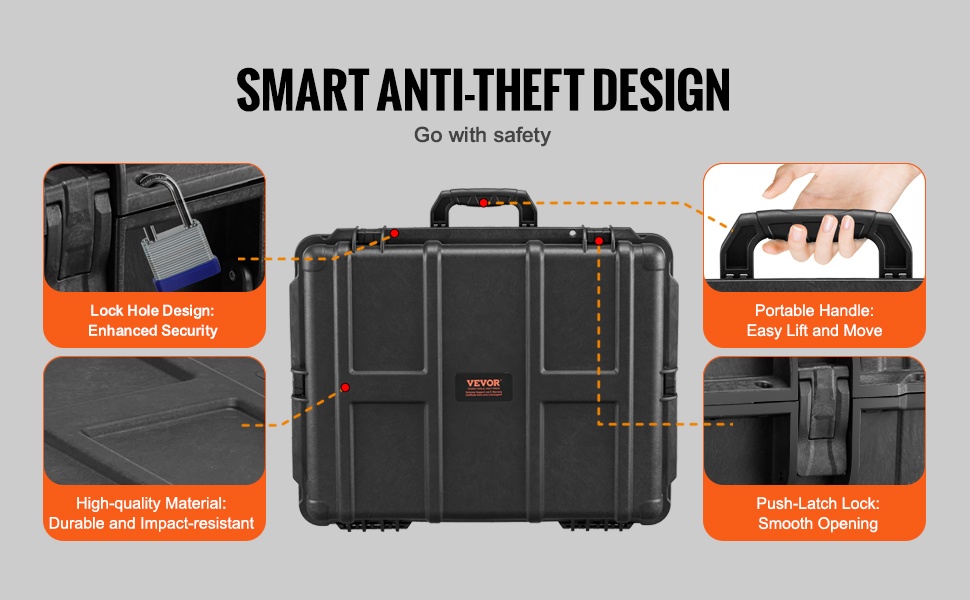 Säänkestävä kovakotelo, lukitusreiät ja turvallisuus