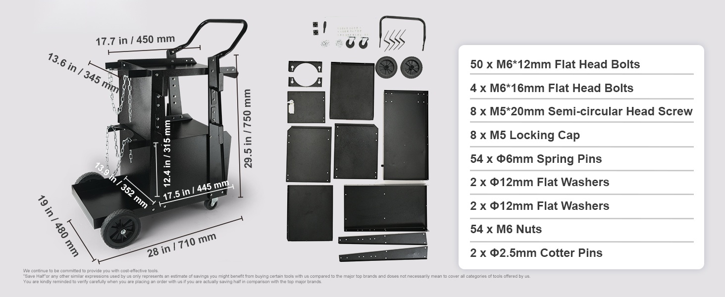 Hitsauskärryn mitat ja rakenne