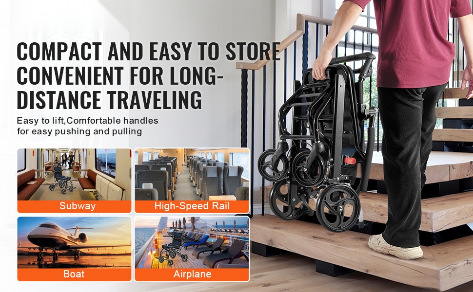 Taittuva alumiininen kuljetuspyörätuoli