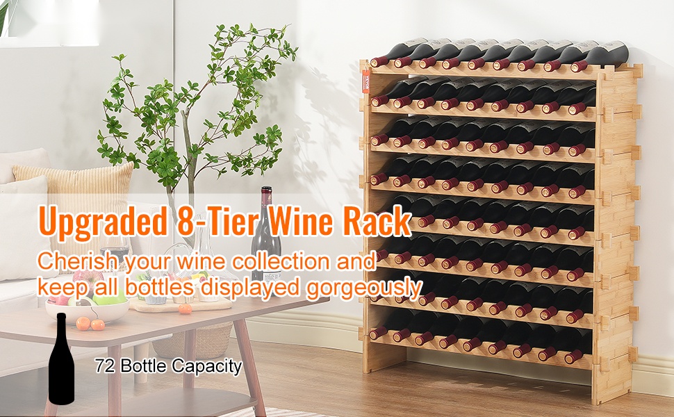 Bambusta valmistettu 36 pullon viiniteline, yleiskuva