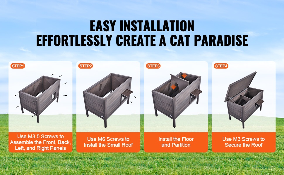 Helposti koottava ulkokissatalo valmiiksi poratuilla rei’illä