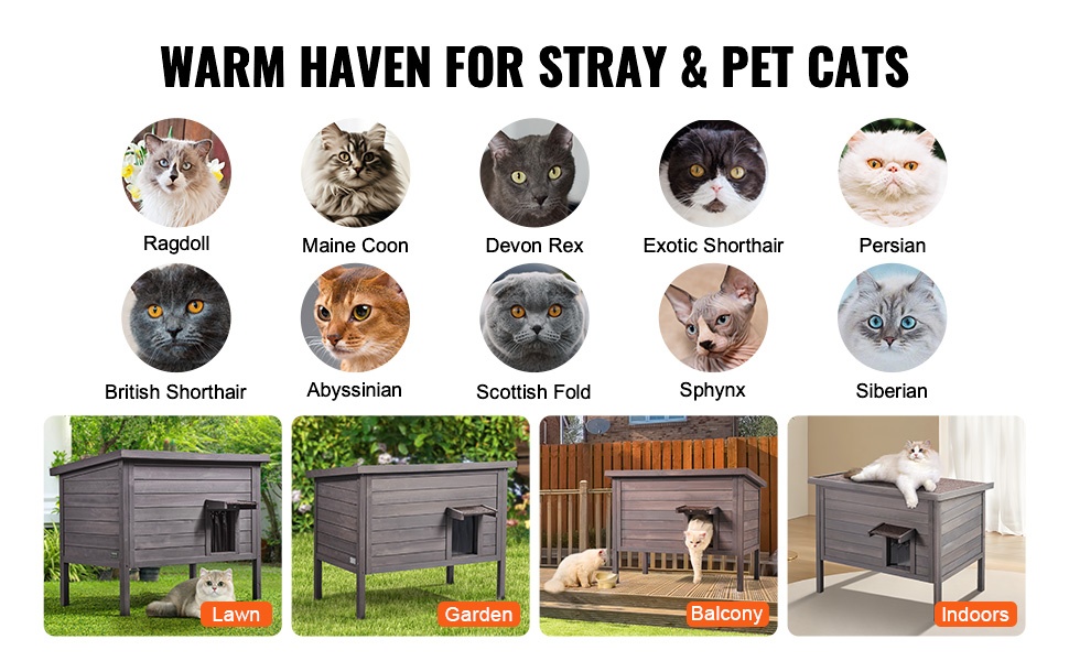 Ulkokissatalo puutarhassa ja pihalla